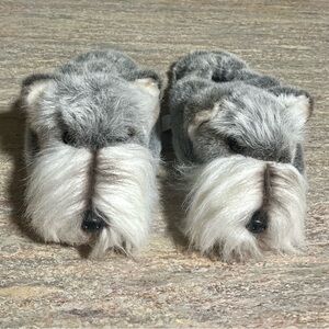 NWOB Bambino Fuzzy Gray Dog Slippers for adults